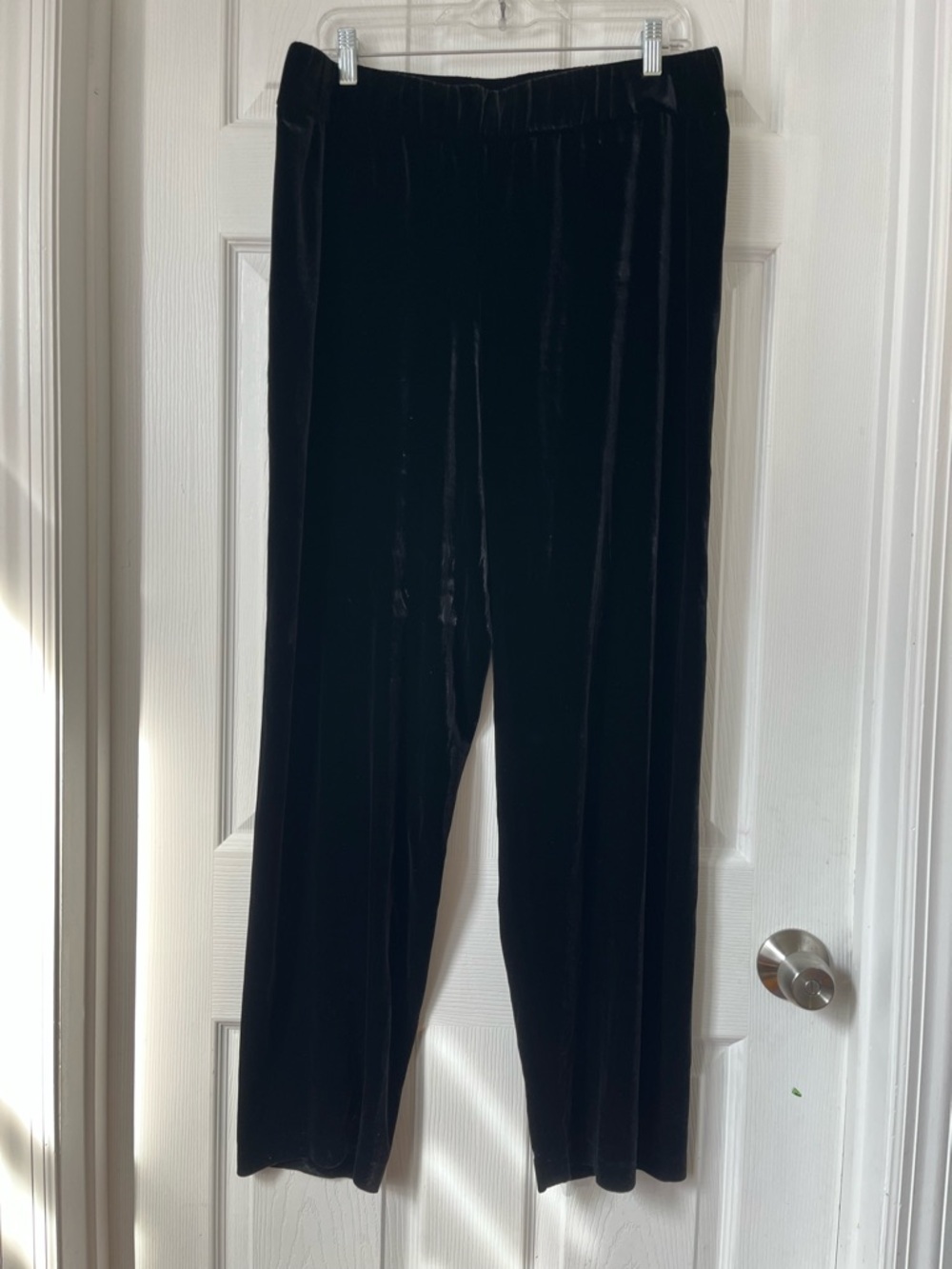 EILEEN FISHER Black Velvet Pull-On Trousers pants size L - Picture 1 of 5